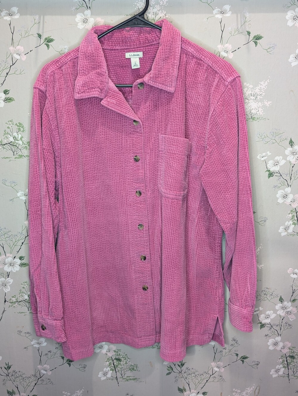 LL Bean pink corduroy button up shirt/shacket PTP: 23, L: 27